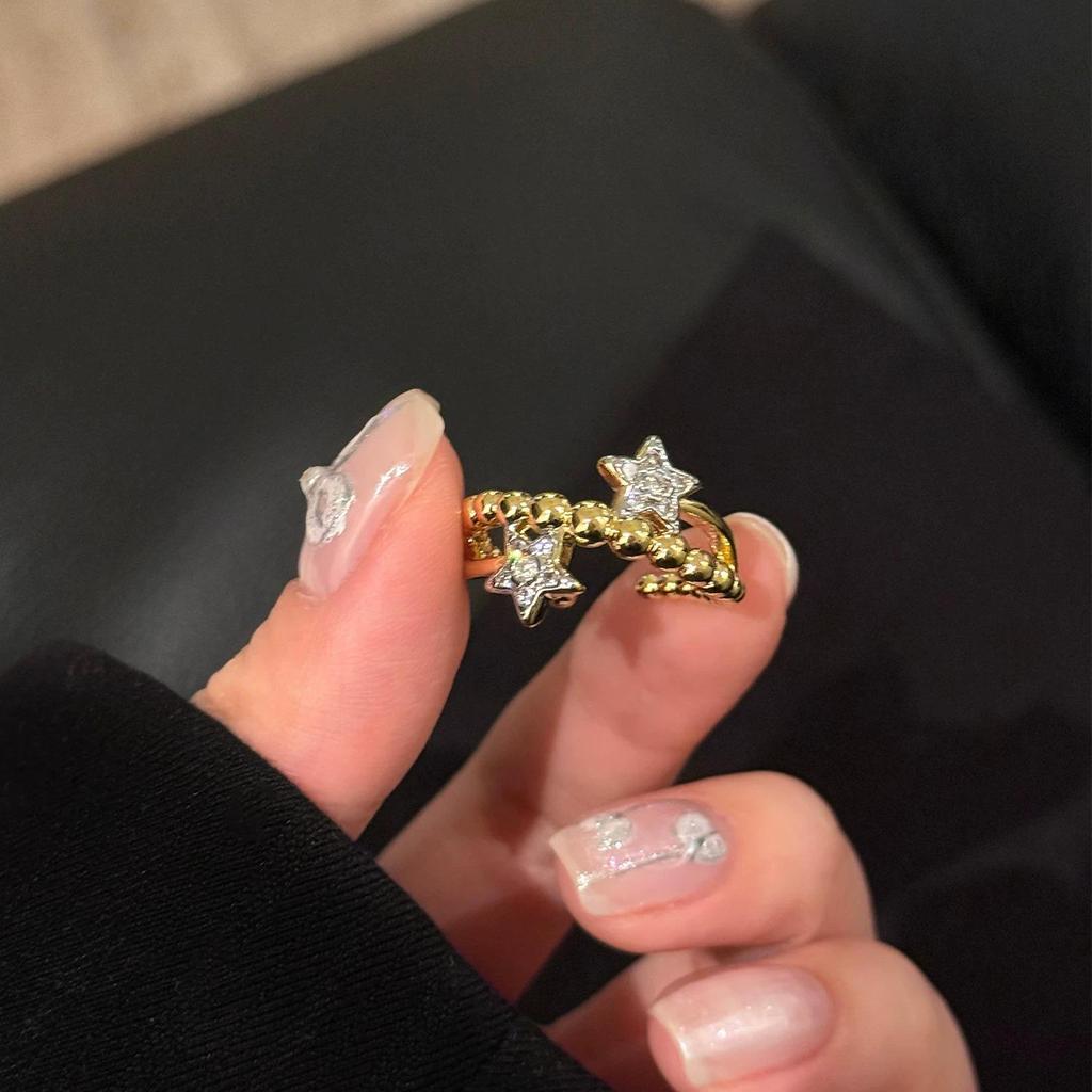 Xiaohongshu Gold Twin Star Ring: Elegant Beaded Sparkle