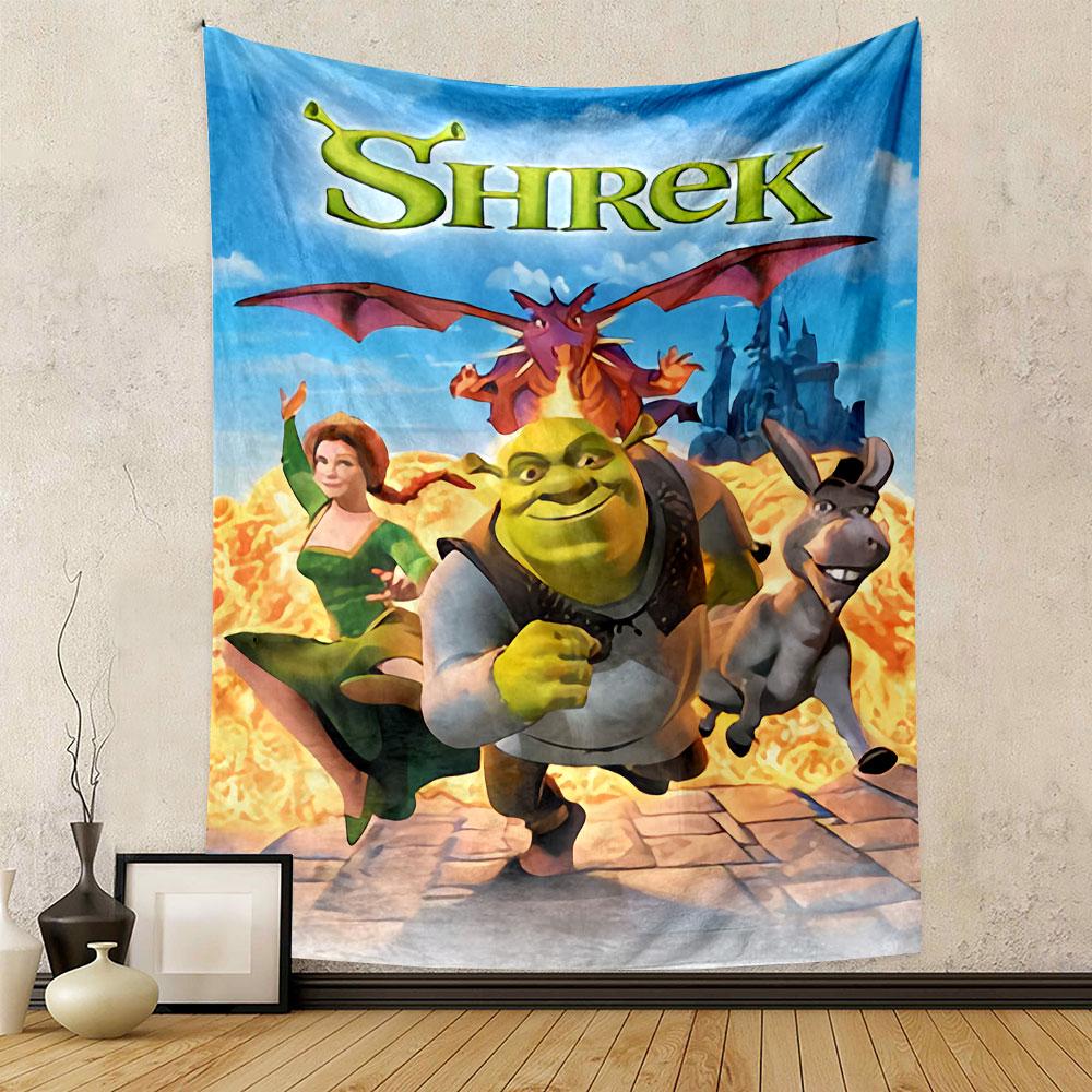 Shrek Tapestry Wall Hanging, DreamWorks Ogre Fairy Tale Movie Art, Funny Cartoon Wall Decor for Bedroom Living Room Dorm