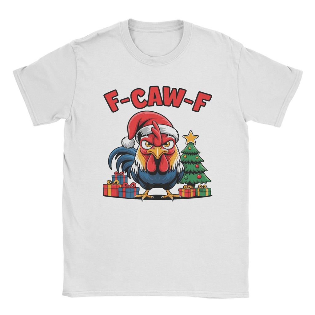 F-Caw-F Christmas Rooster F Cawf Chicken X-Mas Men's T Shirt Vintage Tee Shirt Short Sleeve Round Collar T-Shirt Cotton 6XL Tops