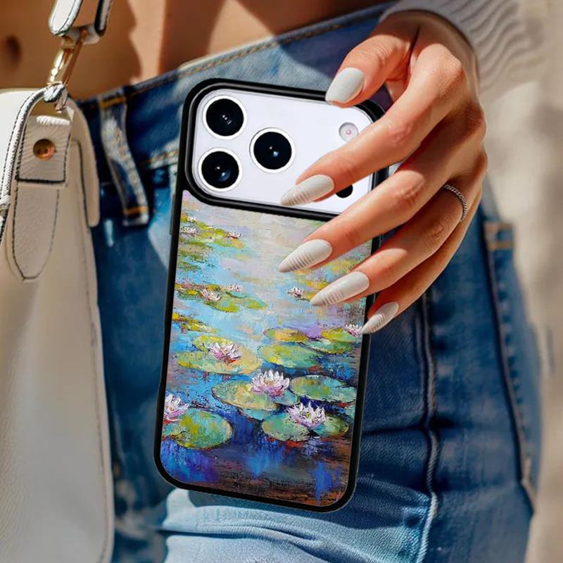 Monet Garden Lotus Phone Case For iPhone 17 Air 14 15 13 12 Max Cover For Apple 16e 11 Pro Max Plus Coque