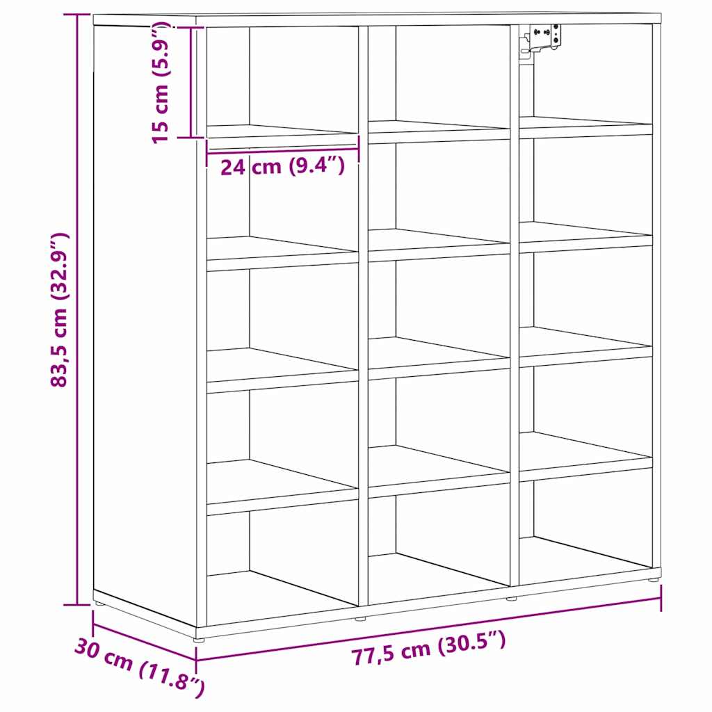 Shoe Cabinet with Shelf Black Oak Effect 77.5 x 30 x 83.5 cm