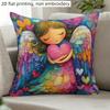 1pc 2D Flat Printed Rainbow Angel Pillowcase, Machine Washable and Resistant To Deformation, for Sofa / Bedroom Headboard / Living Room / Bay Window /