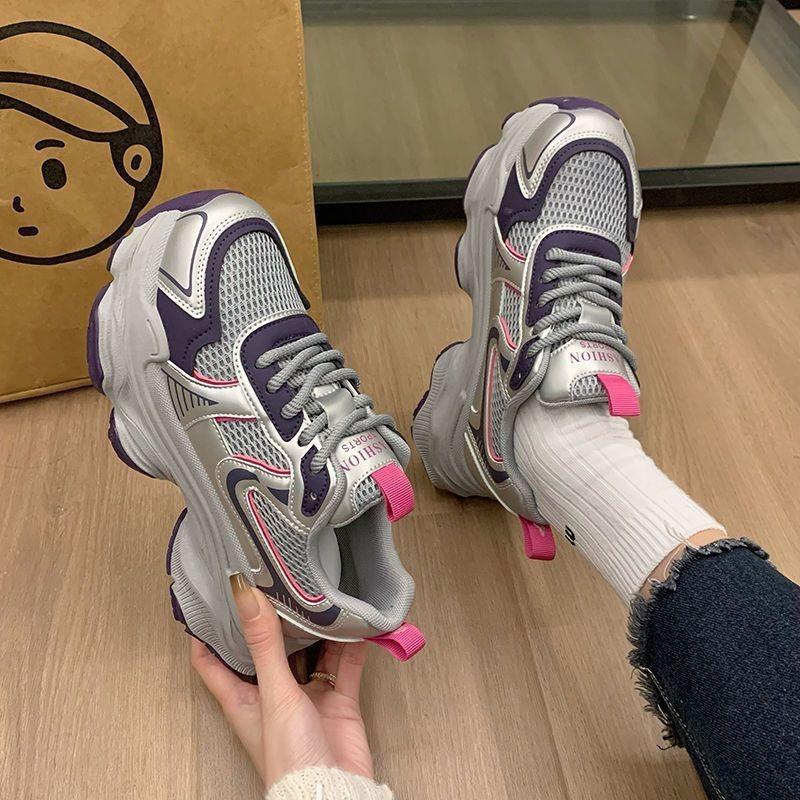 Dad Shoes Women's Spring and Autumn New Versatile Students Lightweight Thick-soled Mesh Breathable Sneakers Women