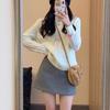 Women's Gray Wool Woolen High Waist Pencil Skirt - Winter 2026 Korean Style, Hip Wrap, Slimming, Versatile, Black.