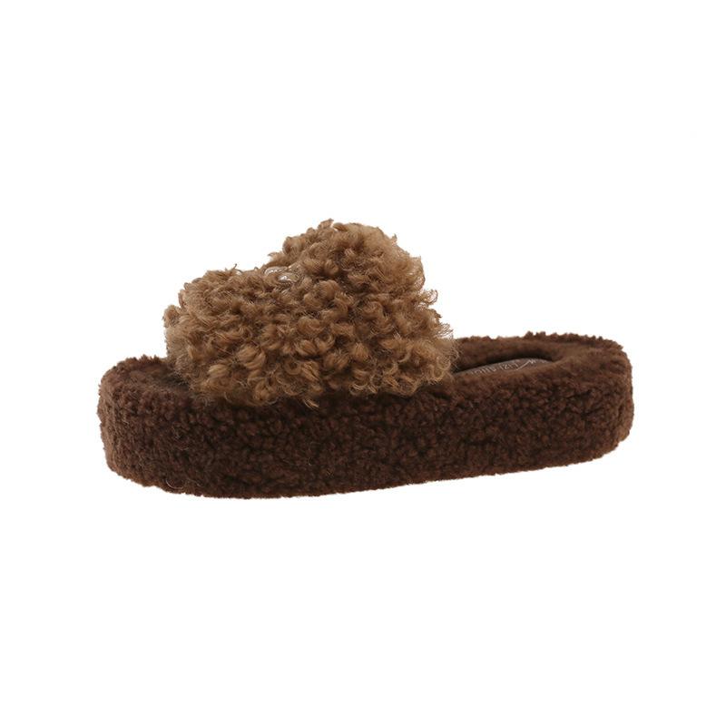 

Thick-bottomed cross flower fluffy slippers women s 2025 autumn and winter new fashion high-end non-slip fluffy flat-bottomed cotton slippers 40 хаки