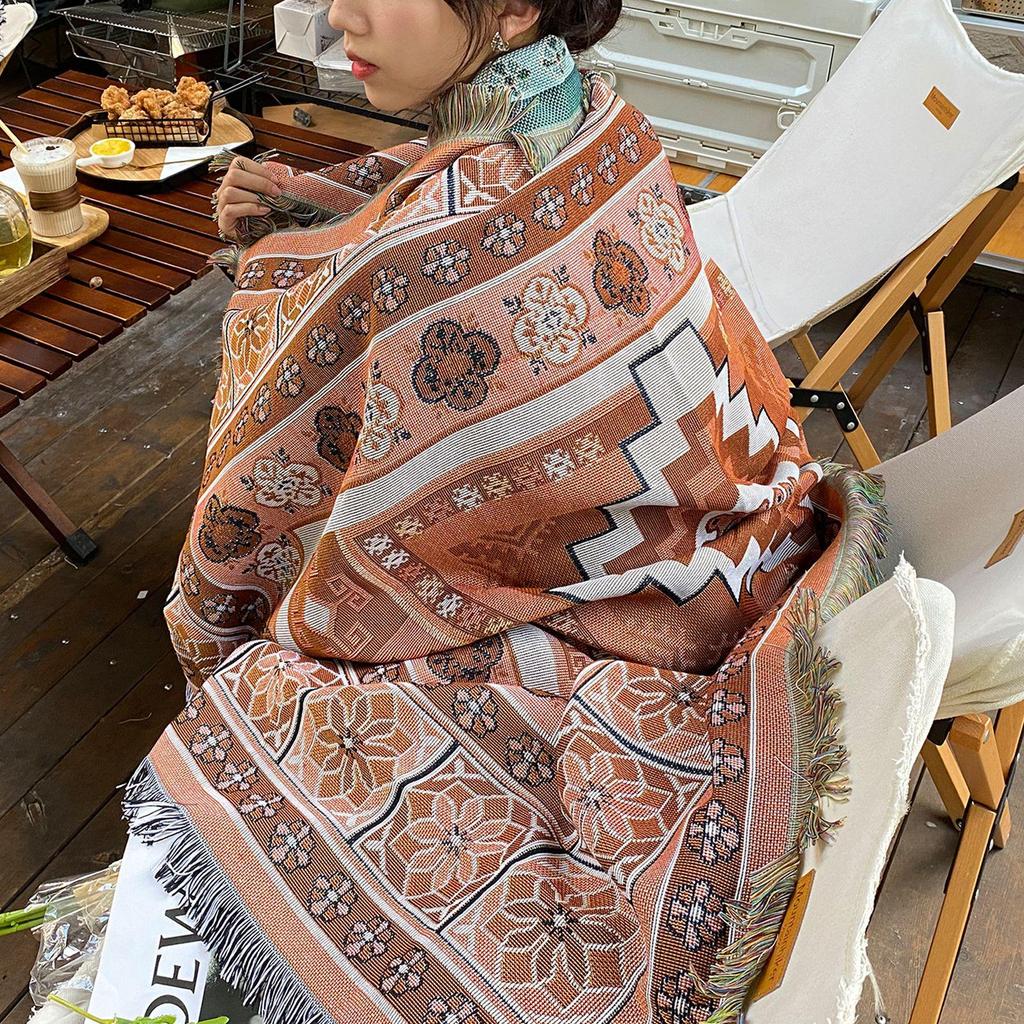 Bohemian Knit Blanket: Ideal for Sofa, Camping, Outdoor, Picnic, and Napping.