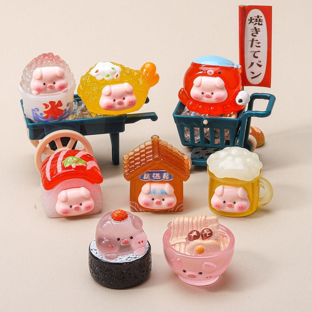 8 Stück Süße Cartoon-Schweinchen-Puppe Miniatur-Ornament Leuchtend DIY Kleine Ornamente 8 Stück/Set Harz Schreibtisch Statue Anhänger Zubehör