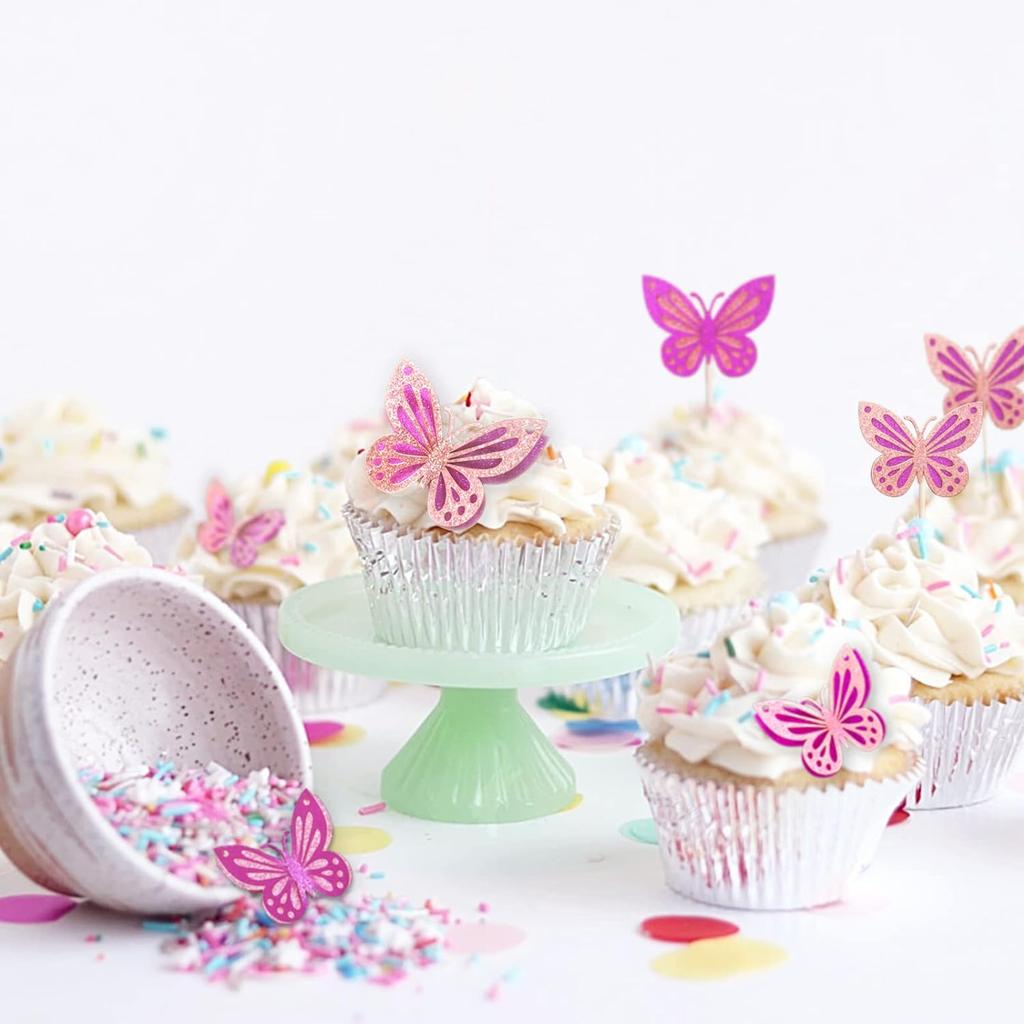13 Stück Heißrosa 3D Schmetterling Kuchenaufsätze Cupcake Topper für Mädchen Frauen Happy Birthday Kuchenaufsatz Geburtstagskuchen Dekoration