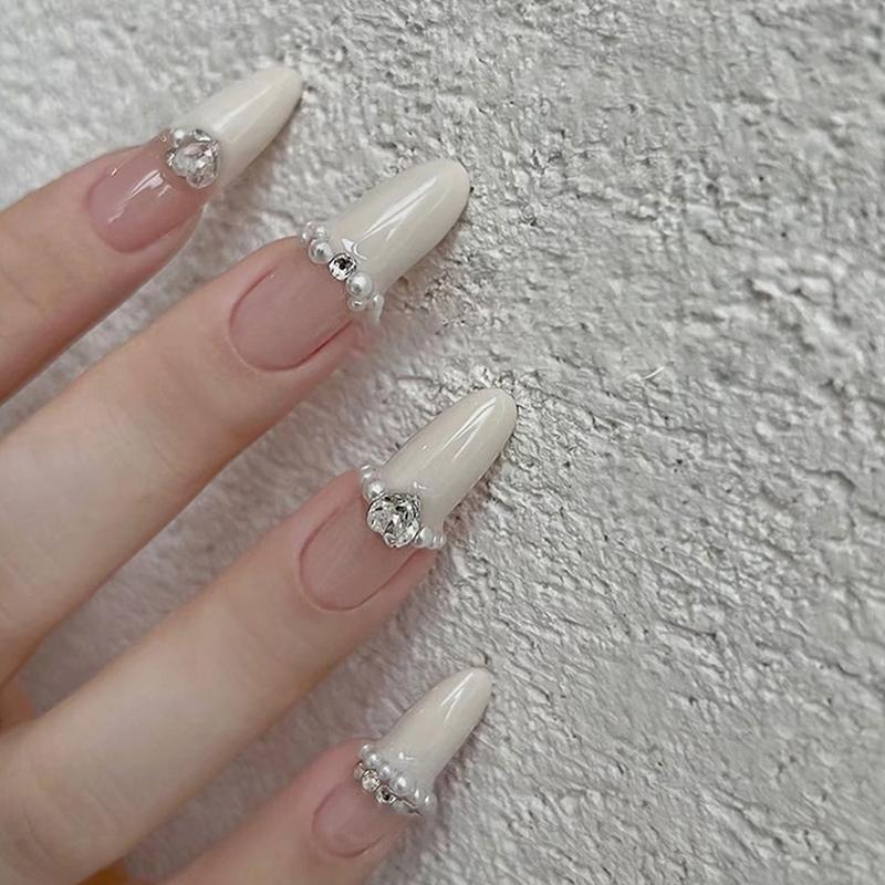 6 Grids Round White Pearls Nail Beads Nail Charms Caviar Beads Nail Jewels Half Round Pearl Gems Diy Nail Art Decor