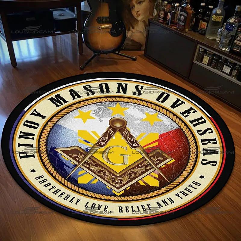 Retro Freimaurer Muster Bereichsteppiche Wohnzimmer Schlafzimmer Rund Flanell Teppich Innenraum Heimdekoration Fußmatte