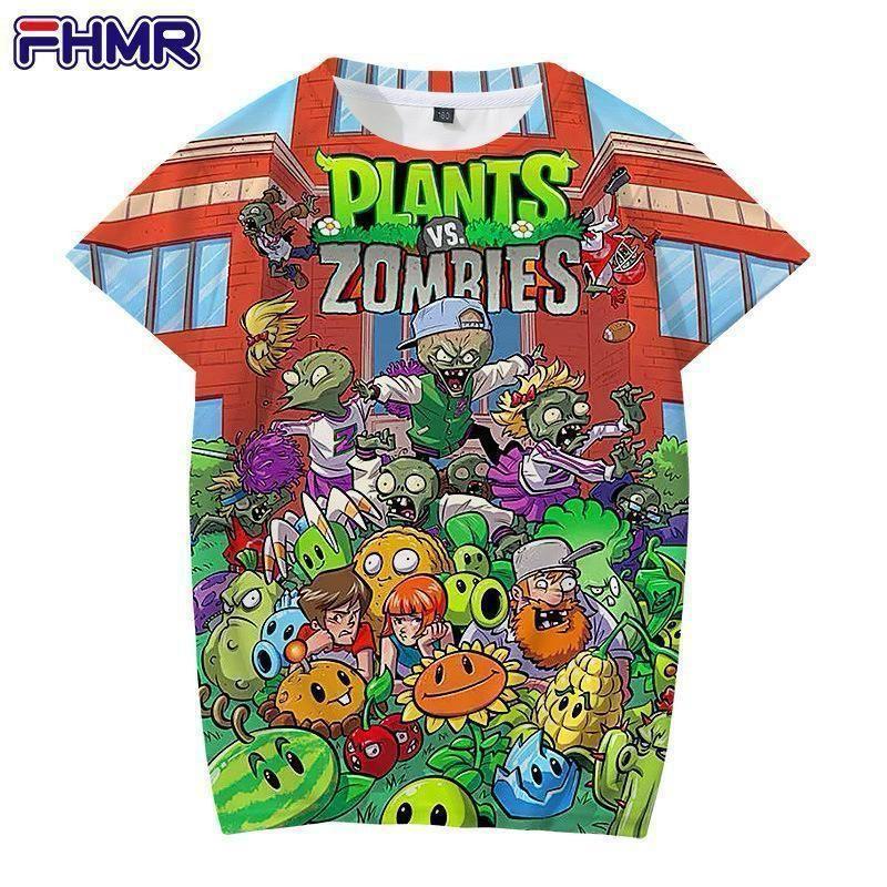 Summer New Plant Vs. Zombie Cartoon Crew Neck 3D Printing Trend T-shirt