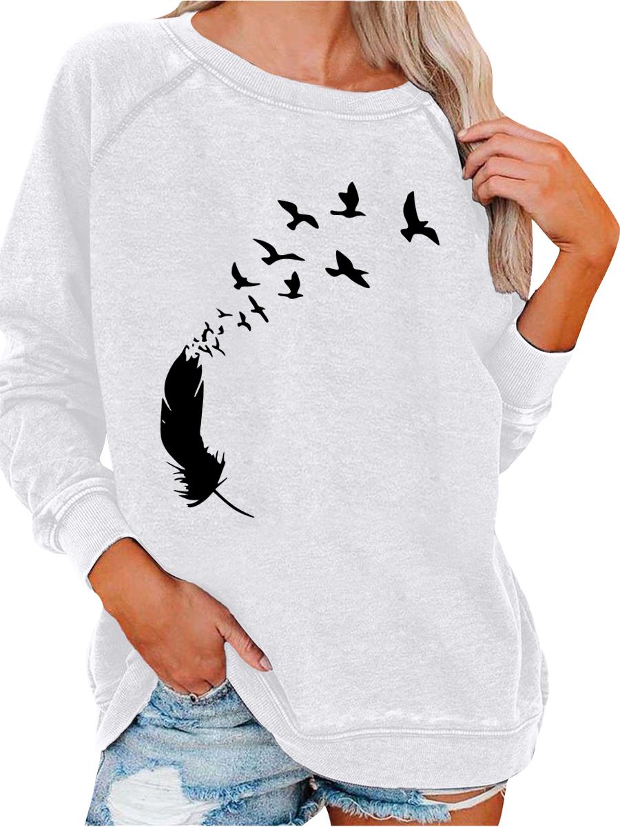 Women s Loose Pullover Sweatshirt Spring/Fall Fashion Print Top S