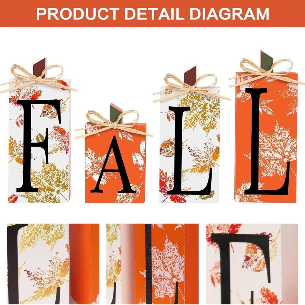 Natural Wooden Fall Lettered Sign Block Tiered Tray Decors Thanksgiving Autumn Home Accent For Seasonal Shelf Display
