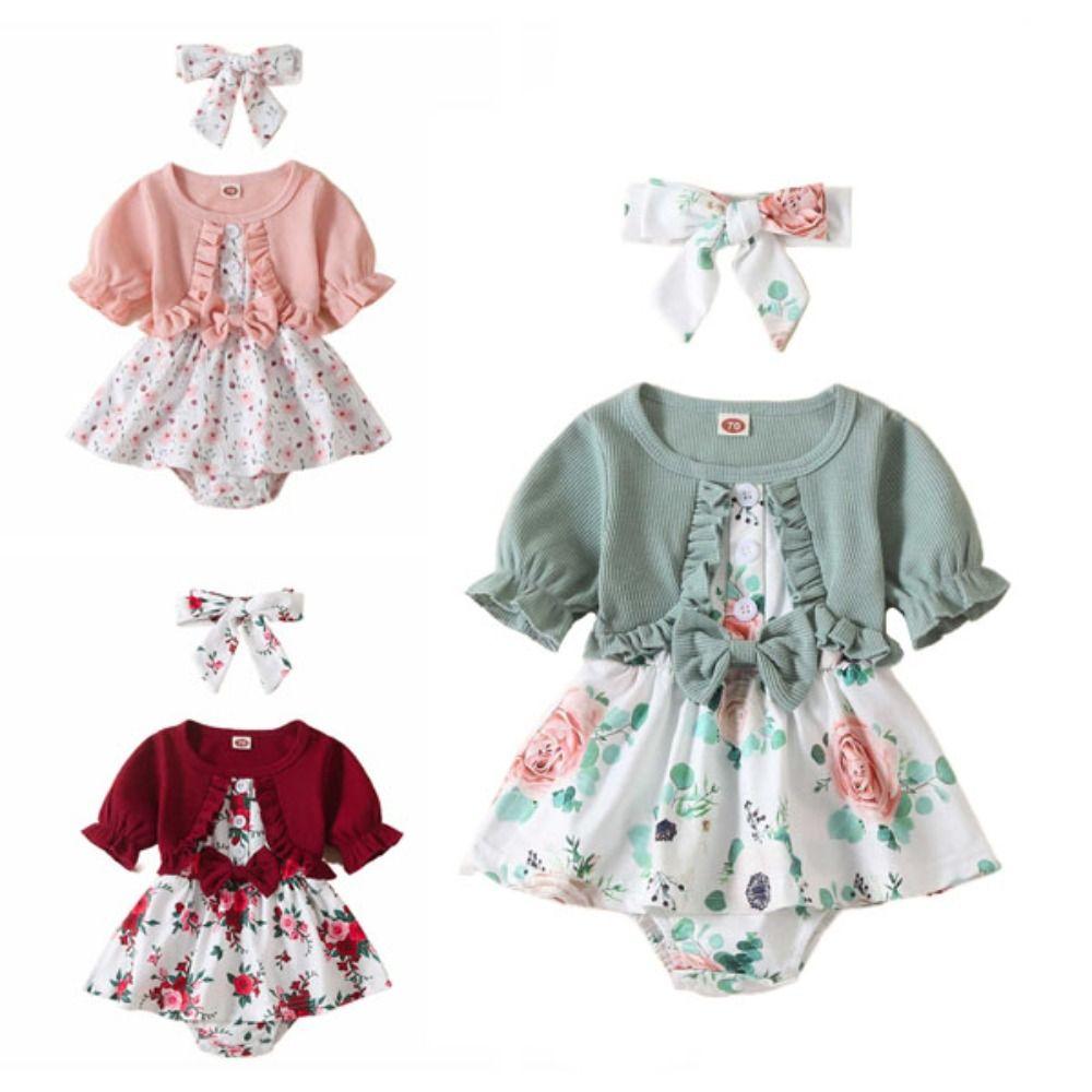 Flower Summer Baby Bodysuit Cotton False 2Piece Jumpsuit Dress Toddle Princess Dress  Birthday Gift