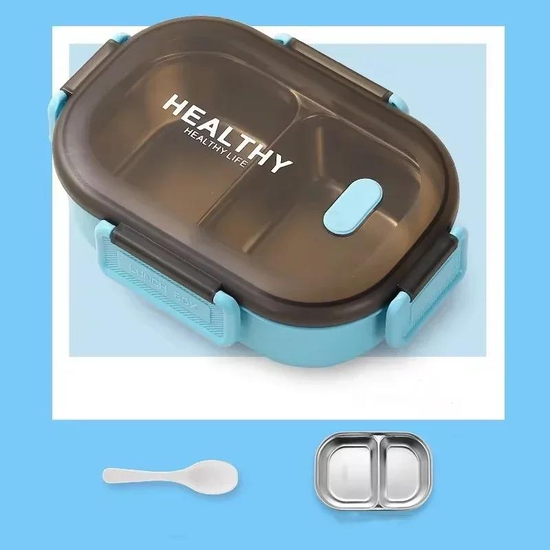 Ланч-бокс из нержавеющей стали 304 детский школьный ланч-бокс с ложкой портативный герметичный пищевой контейнер объемом 900 мл для пикника на открытом воздухе салат-бокс синий 1943₽