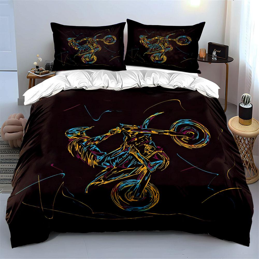 Dynamic Motorcycle Stunt Set Design  Kid'S And Adults' Bedroom Decor, Exquisite Three-Piece Bedding Set Gift