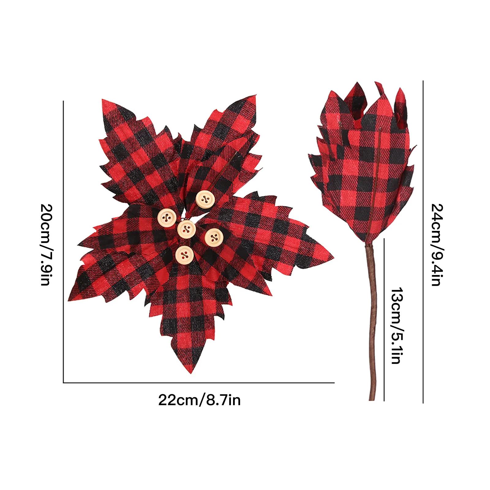 Red and Black Checkered Christmas Tree Ornaments Houndstooth Cloth Flower Garlands Fabric Flowers Home Wreaths Decoration