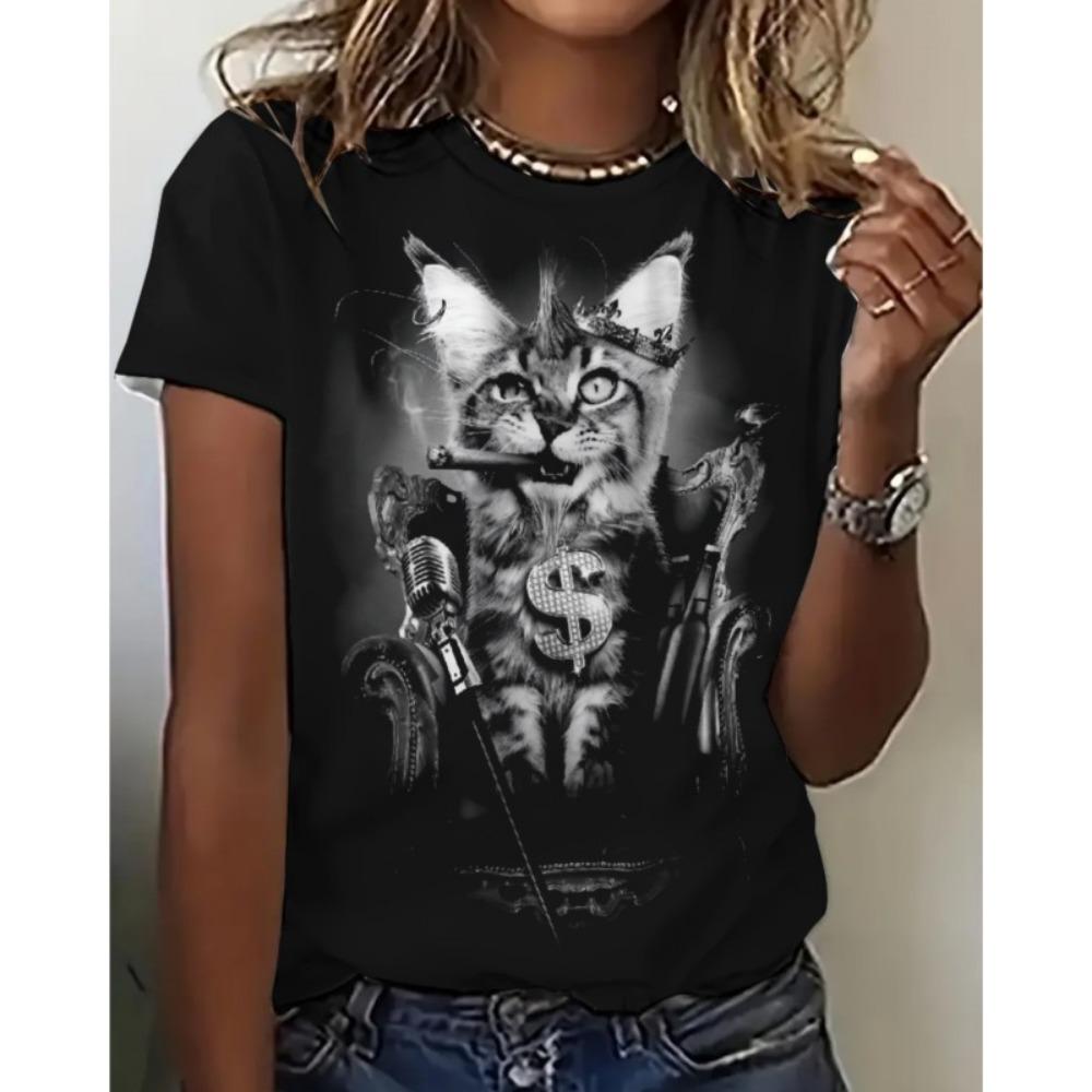 Dámské 3D Kočka Kawaii Potisk Topy Pro Ženu Módní Ležérní Harajuku Roztomilé Dámské Oblečení Léto Nové