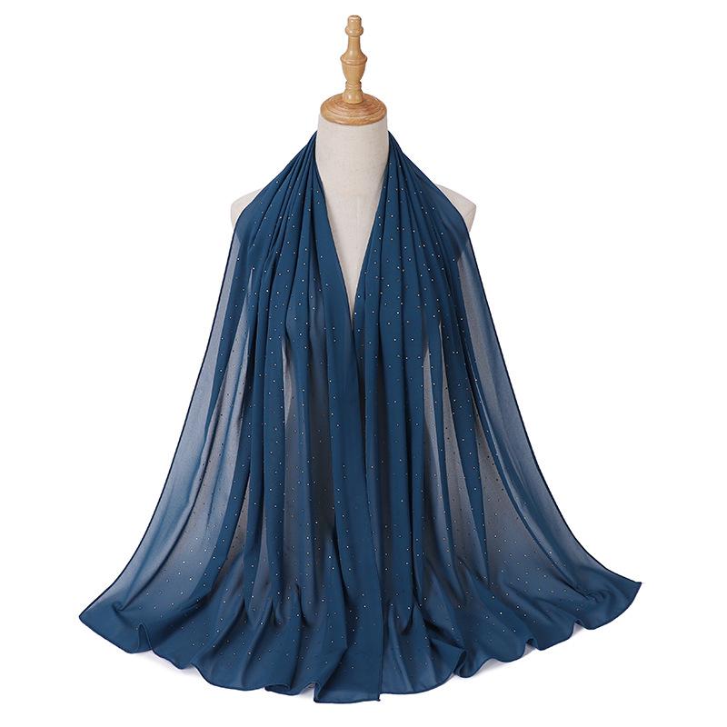 New Malaysia-Indonesia Pearl Chiffon Gypsy Hot Diamond Headscarf, Spring and Summer Long Ladies Hijab Scarf