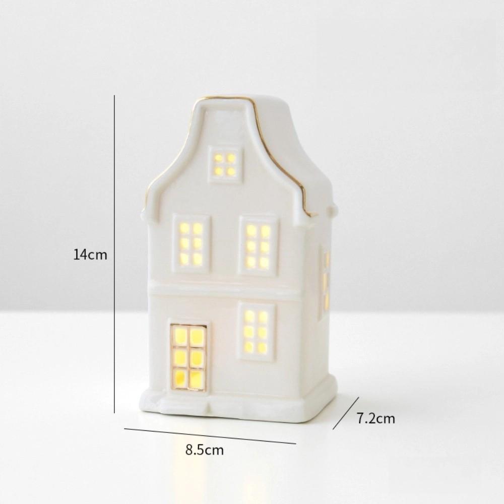 LED Light Up Porcelain Village House White Tabletop Ornaments New House Figurines  Winter Decor