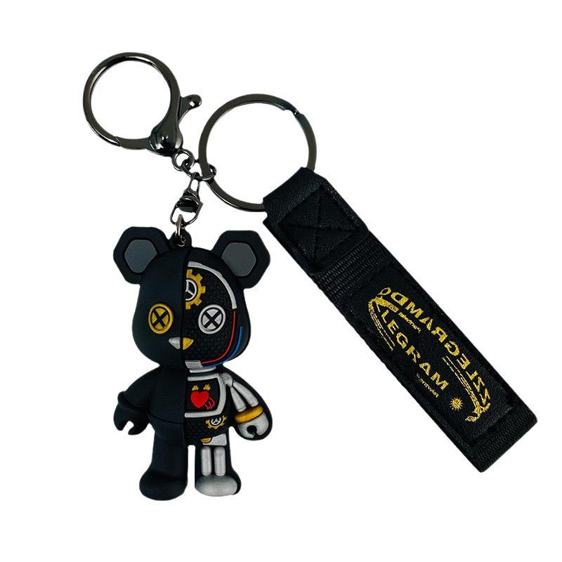 Trendy Bear Cartoon Silicone Keychain – Cute Toy Pendant for Bags and Cars