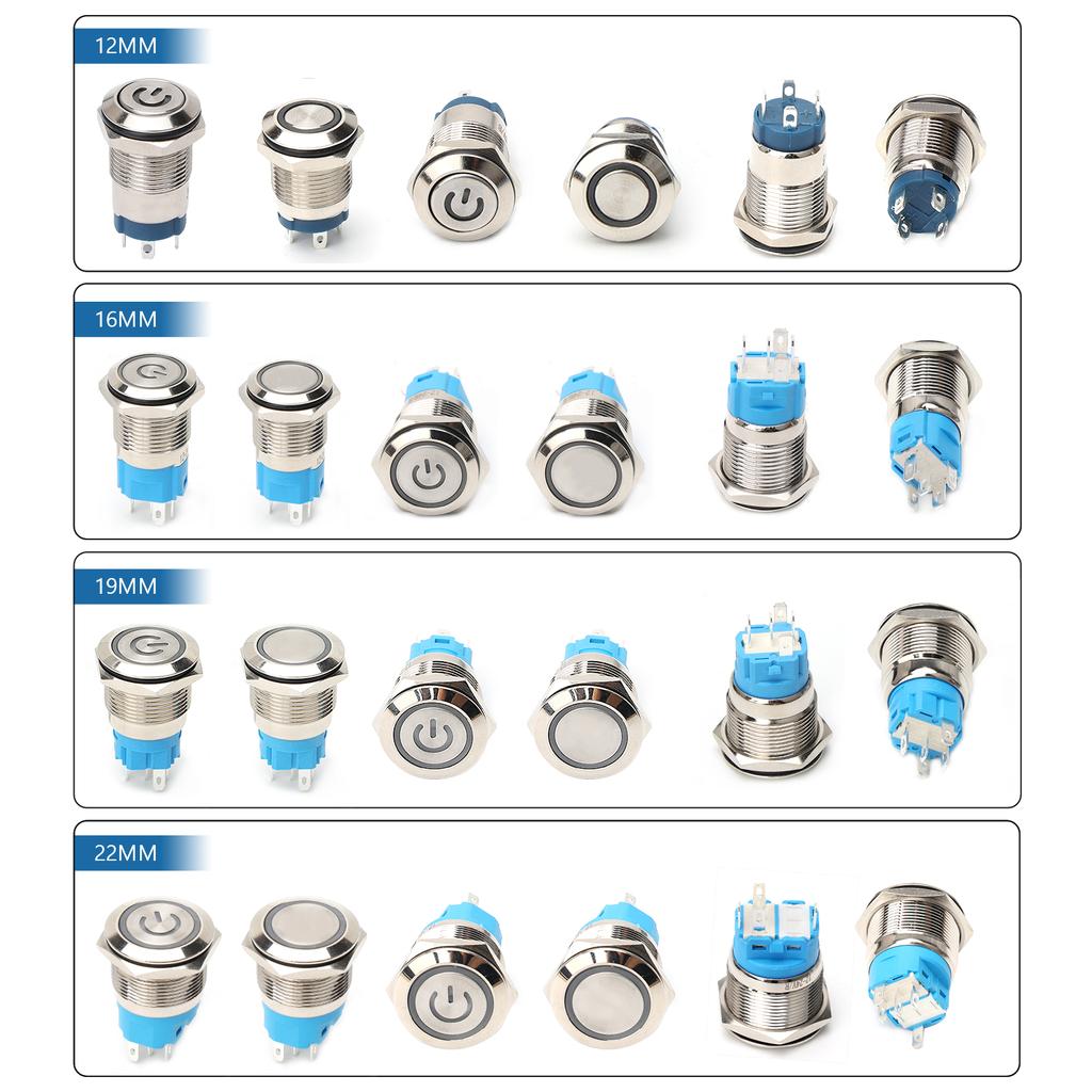 1 Pc Push Button Switch Metal Waterproof Latching Momentary LED Light Car Engine Power Switch Blue Red HMM