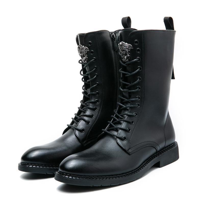 

Мужские ботинки Зимние высокие ботинки Мужские модные длинные ботинки Корейская версия Трендовые остроносые кожаные ботинки Мужские импортные мужские ботинки Мартин 44 чёрный