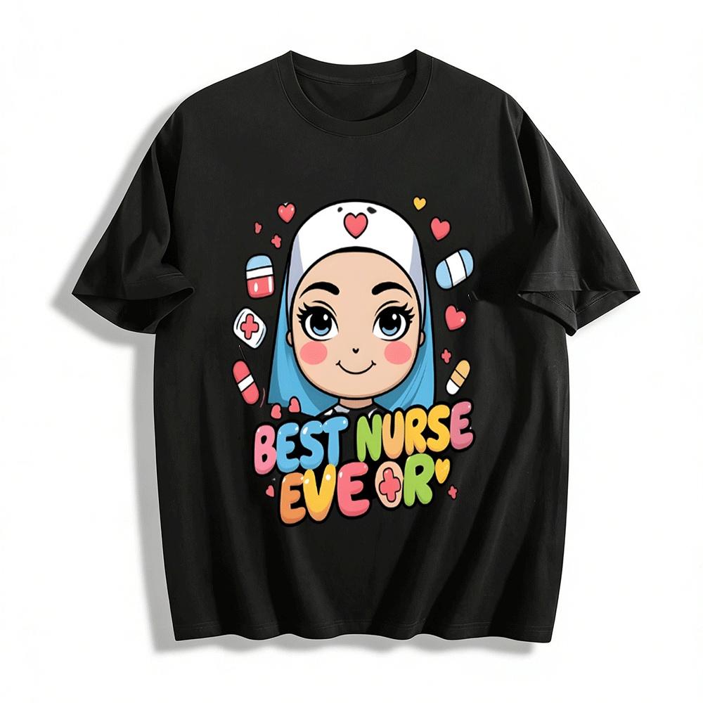 Best Nurse Ever Cartoon Graphic Printed Casual Nursing Themed Tee Pure cotton T-shirt XXS