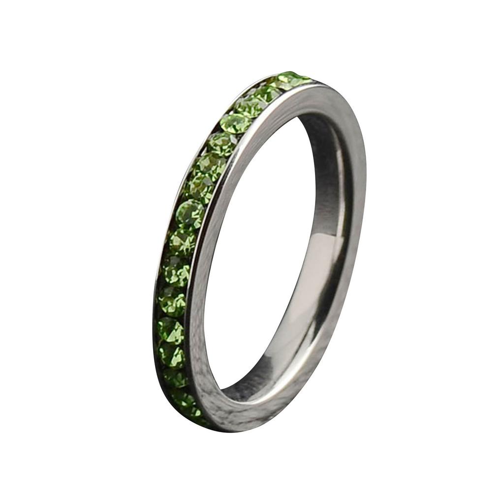 Stainless Steel Diamond Encrusted Birthstone Multicolored Ring Size 6 To 9