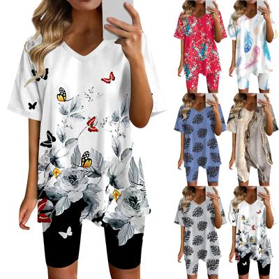 Loungewear feminino duas peças roupas para mulheres verão com decote em v camiseta topos shorts treino esportes agasalho