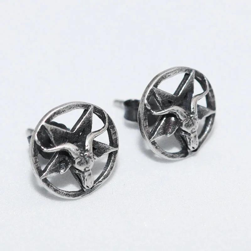 Vintage Animal Earrings Silver Color Five-Pointed Star Bull Head Earrings for Men Women Punk Casual Jewelry
