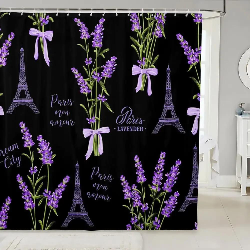 

Lavender Shower Curtain,Bridal Themed Classic Floral Wedding Design,Cloth Fabric Bathroom Curtains Set Bathtub Decor with Hooks W120xH180cm