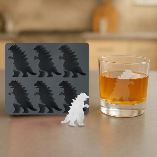 Dinosaur Ice Cube Mold Easy Fill Release 6 Cavity Gojira Ice Tray Freezer Safe Ice Maker for Summer Drinks Cocktail Party