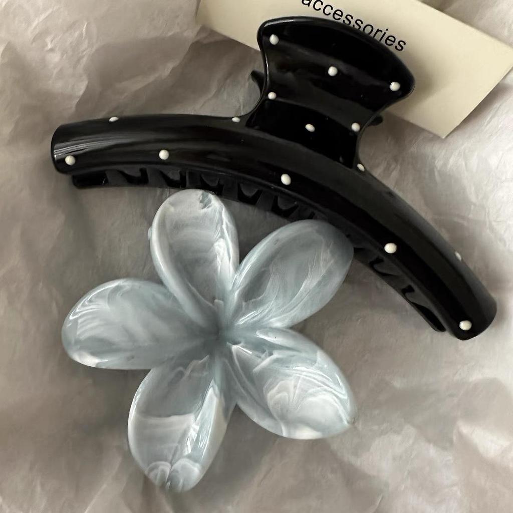 Polka Dot Frangipani Claw Clip - Elegant Half-Up Hair Accessory