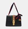 [Pre-Owned] Sylvie Gold Buckle Striped Web Satin Bow Wide Shoulder Strap Leather Handbag Crossbody Bag Shoulder Bag Small - Very Good #1F3DM4J