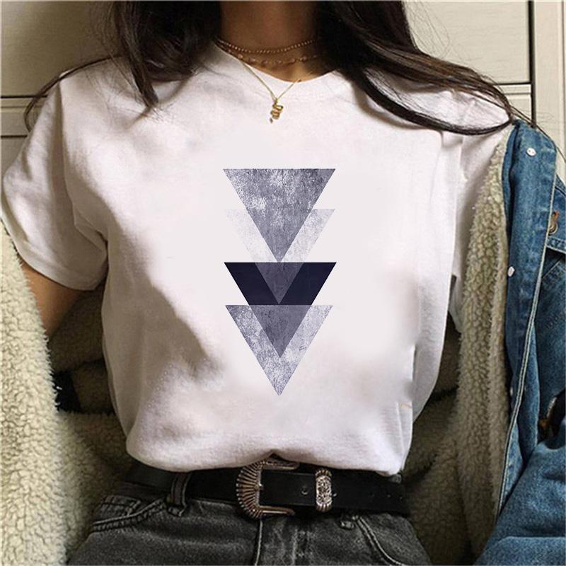 Kobiety piękna geometria czarna zabawna koszulka z nadrukiem dziewczyna śliczna koszulka z krótkim rękawem Harajuku 90S ubrania Drop