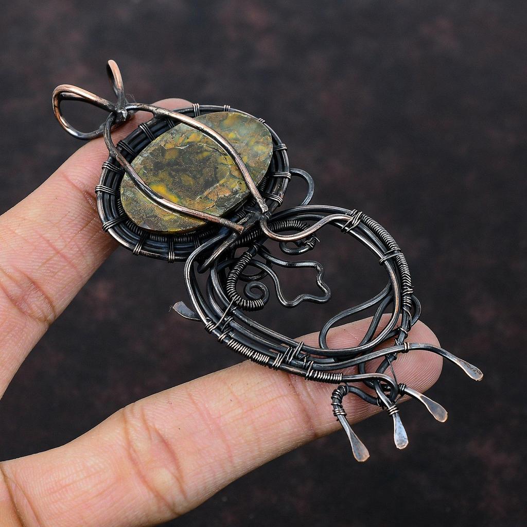 Fruit Jasper Pendant Copper Wire Wrapped Pendant Fruit Jasper Jewelry Gemstone Pendant Handmade Elegant Pendant Copper Jewelry Wedding Gift