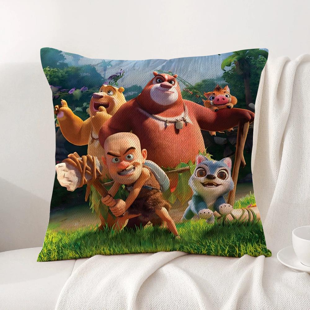 B-Boonie B-Bears Cushion Cover Summer Coolness Linen Fabric Double-Sided Printing Pillow Case Sofa Home Decor Gift