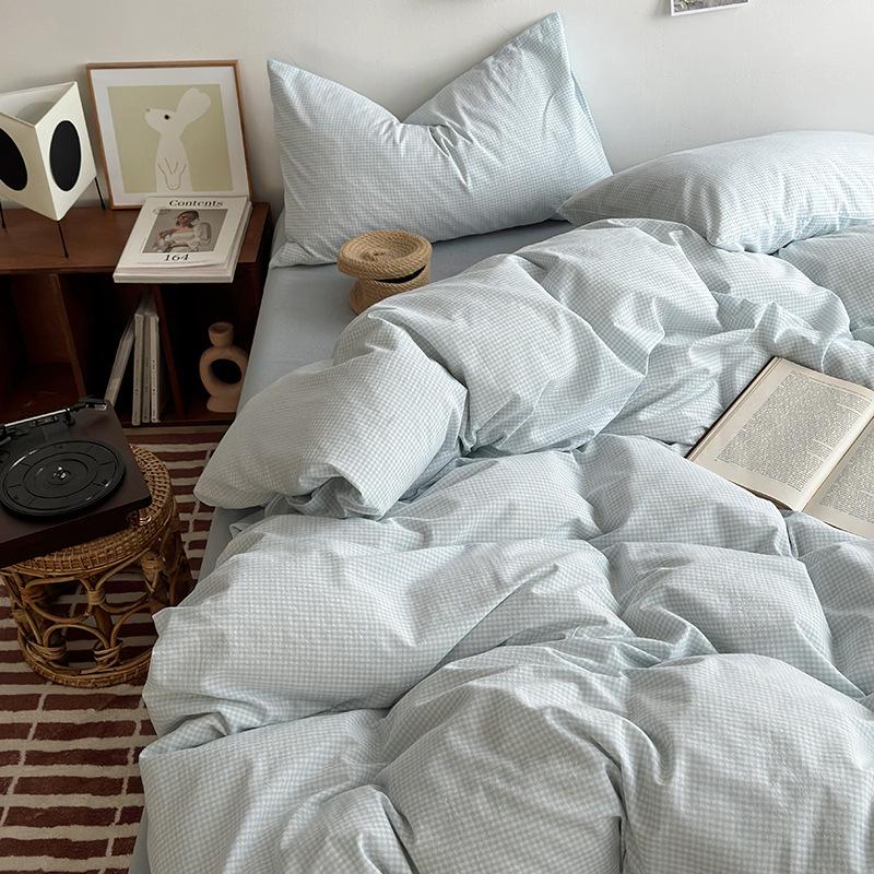 Class A Maternal And Infant Grade Unprinted Wind-Dyed Cotton Washed Cotton 4Pcs Set, Skin-Friendly Sleeping Naked Cotton 100 Cotton Quilt Cover