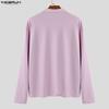 INCERUN Oversized Men Lapel Neck Long Sleeve Solid Loose Casual T-Shirts Tops