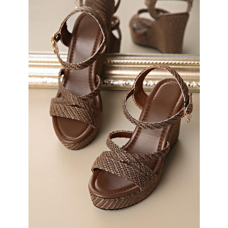 Women’s Wedge Platform Braided Cross-Strap Roman Sandals
