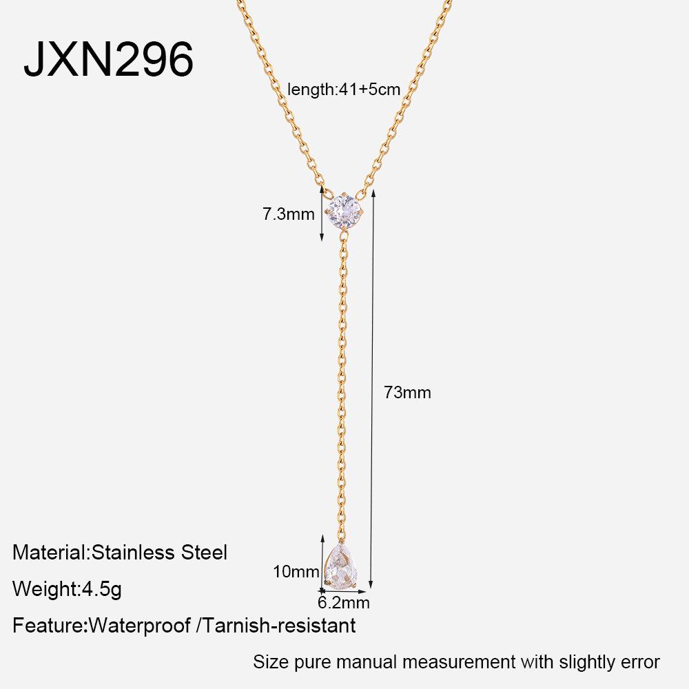 Popular stainless steel round water drop zircon Y-shaped necklace plated with 18k gold waterproof high-end versatile jewelry women
