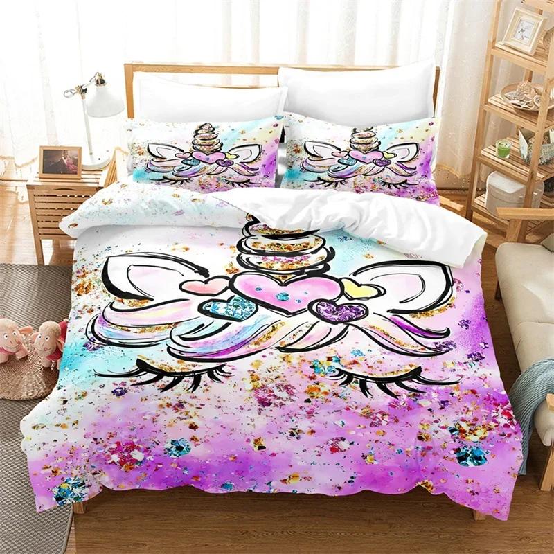 Luxury New 3D Print Cartoon Children Bedding Set Unicorn Duvet Cover Set Full Twin For Kids Girls Room Decor Cute Fashion Design