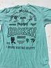Men's Broken Promises T-Shirt Green Spell-Out M Streetwear Art Cartoon City Hip