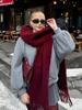 Sciarpa invernale Donna Lusso Autunno Inverno Sciarpa di cashmere Scialle caldo addensato Nappe classiche Sciarpa soffice Scialle morbido di colore solido