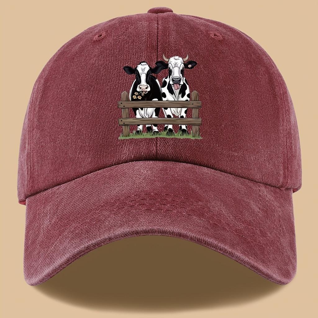 Cute Cow Cartoon Baseball Cap Unisex Cotton Denim Washed Casual Snapback Hat