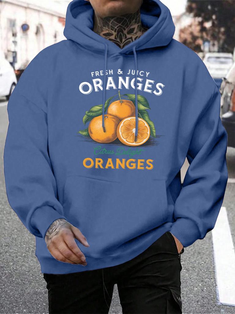 Fresh Juicy Oranges Fruit Printing Hoodiy Men Loose Pocket Hoodies Casual All-Match Clothes Fleece Comfortable Pullovers