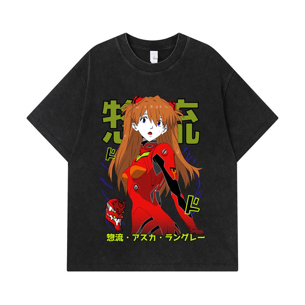 275 GSM Washed T-shirts 100% Cotton Evangelion V10 Asuka Print Unisex Heavy Cotton T Shirt
