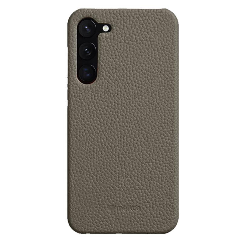 MELKCO For Samsung Galaxy S22 5G Genuine Cow Leather Coated PC Phone Shell Incomplete Cover