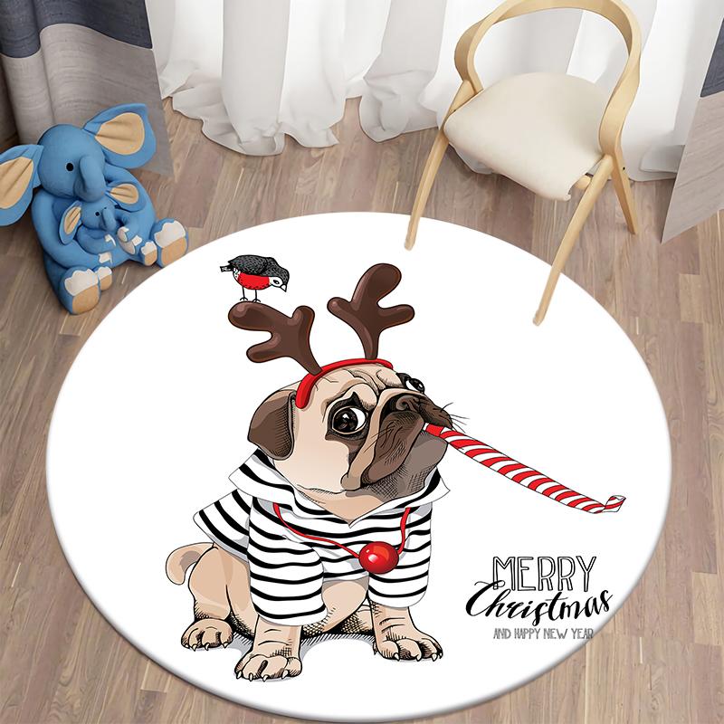 Dog Cartoon Kawaii Printed Round Carpet Children's Living Room Mat Floor Mat Yoga Mat Bedroom Chair Non Slip Mat New Year Gift